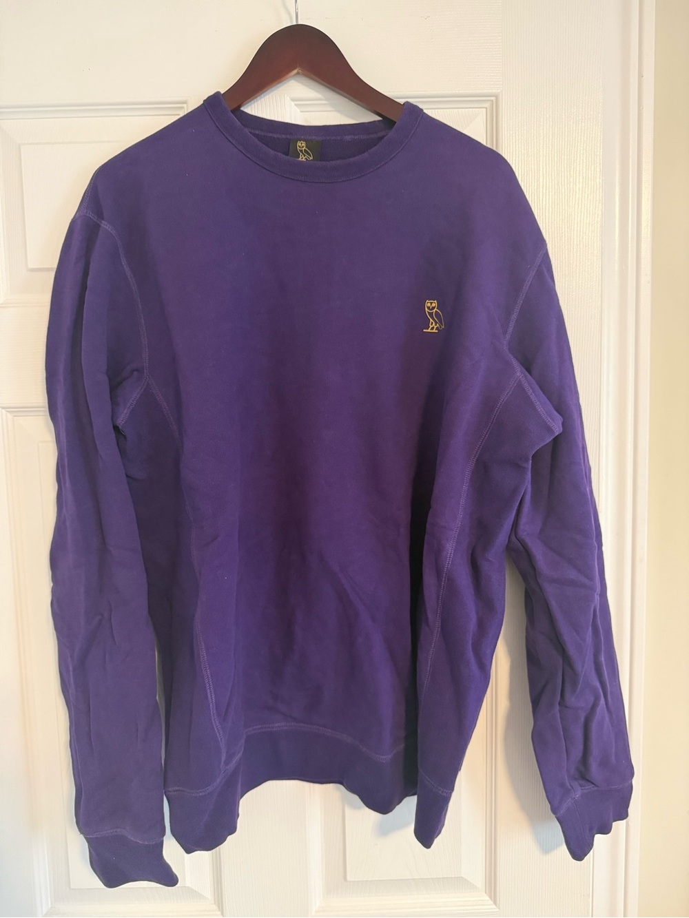 OVO Men's Purple Crewneck Sweater with Gold Owl Logo